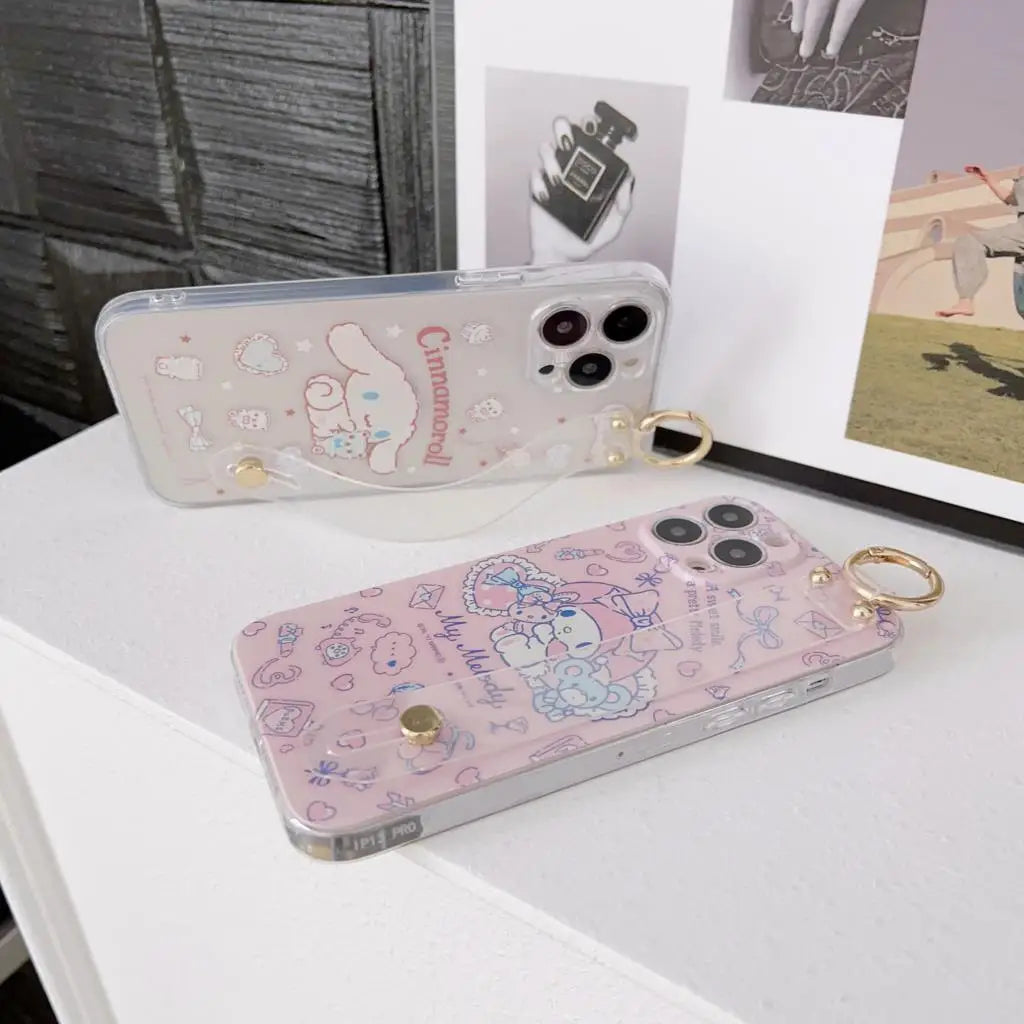 My Melody For Samsung Galaxy S8 S9 S10 S20 S21 S22 S23 Plus Ultra S21FE Note 9 10 20 Case Wrist Strap Holder
