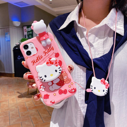 For Xiaomi Redmi 10 10A 12 13 10C 12C 13C Note 8 9 9s 10 11 12 13 Pro Hello Kitty Melody Case With Holder Rope