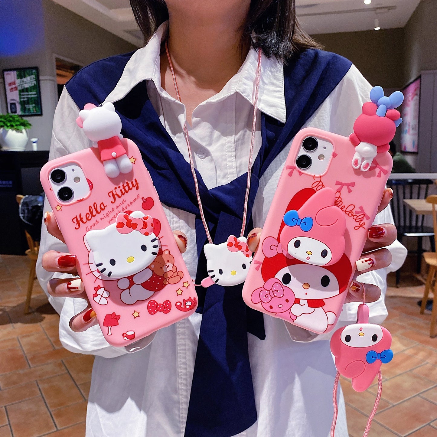 For Xiaomi Redmi 10 10A 12 13 10C 12C 13C Note 8 9 9s 10 11 12 13 Pro Hello Kitty Melody Case With Holder Rope