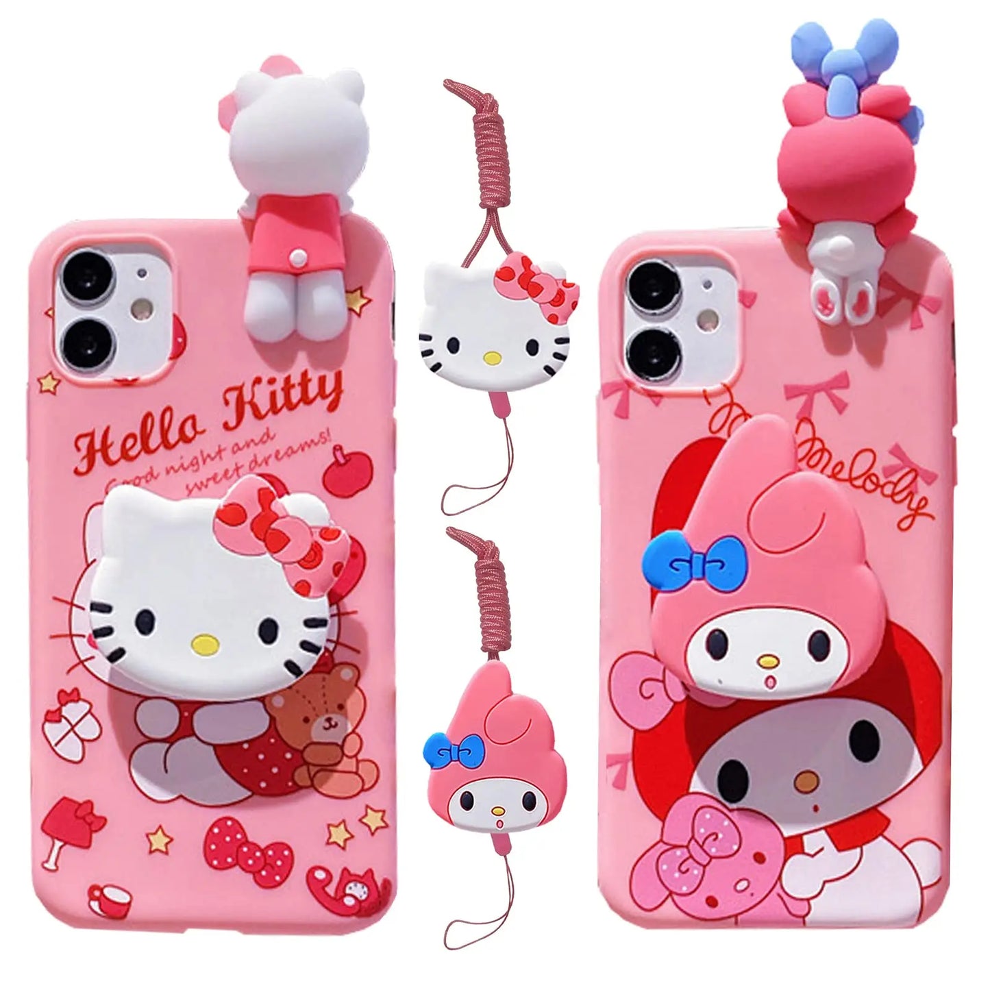 For Xiaomi Redmi 10 10A 12 13 10C 12C 13C Note 8 9 9s 10 11 12 13 Pro Hello Kitty Melody Case With Holder Rope