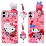 For Xiaomi Redmi 10 10A 12 13 10C 12C 13C Note 8 9 9s 10 11 12 13 Pro Hello Kitty Melody Case With Holder Rope