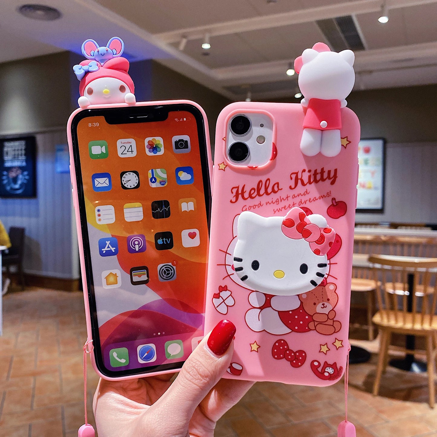 For Xiaomi Redmi 10 10A 12 13 10C 12C 13C Note 8 9 9s 10 11 12 13 Pro Hello Kitty Melody Case With Holder Rope